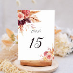 Numéro De Table Boho Burgundy Terracotta Mariage Floral<br><div class="desc">Ce numéro de table mariage présente des fleurs rustiques peintes à la main en terre cuite,  bordeaux,  orange brûlé,  jaune,  rougissant avec de l'herbe pampas beige et marron. Pour une personnalisation plus avancée de cette conception,  cliquez sur le lien "customiser plus loin". Des articles correspondants sont également disponibles.</div>