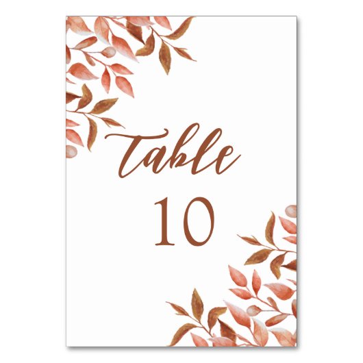 Numéro De Table Boho Burnt Orange Feuilles Mariage en terre cuite (Dos)