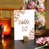 Numéro De Table Boho Burnt Orange Feuilles Mariage en terre cuite