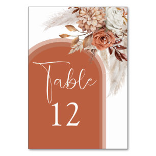 Numéro De Table Boho Burnt Orange Floral & Pampas Grass Mariage