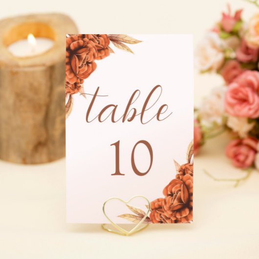 Numéro De Table Boho Burnt Orange Floral Terracotta Mariage