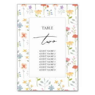 Numéro De Table Boho Chic Fleur sauvage Moderne Floral Mariage Inv
