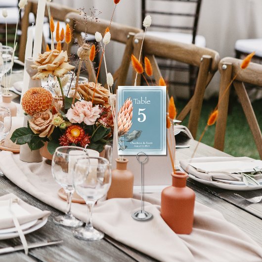 Numéro De Table Boho Chic Orange Fleur Smokey Blue Lash