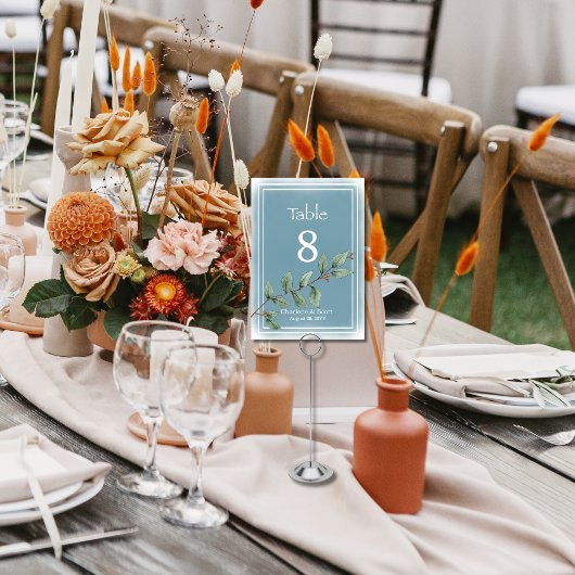 Numéro De Table Boho Chic Vert Botaniques Smokey Blue Wash