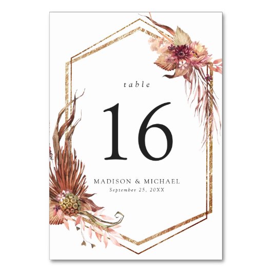 Numéro De Table Boho Desert Floral Gold Frame Mariage (Dos)