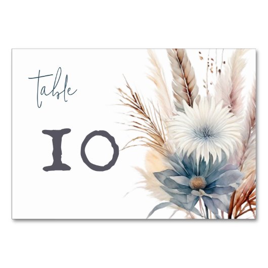 Numéro De Table Boho d'hiver Mariage Floral | BLANCHE (Devant)