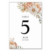 Numéro De Table Boho Dusty Rose Floral Mariage (Dos)
