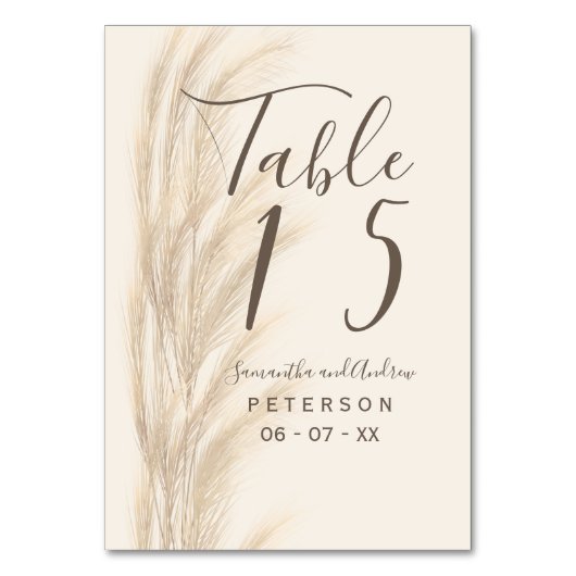 Numéro De Table Boho été pampas herbe aquarelle table mariage (Dos)