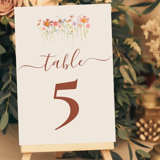 Numéro De Table Boho Fall Wildflower Tan Beige Terracotta Wedding