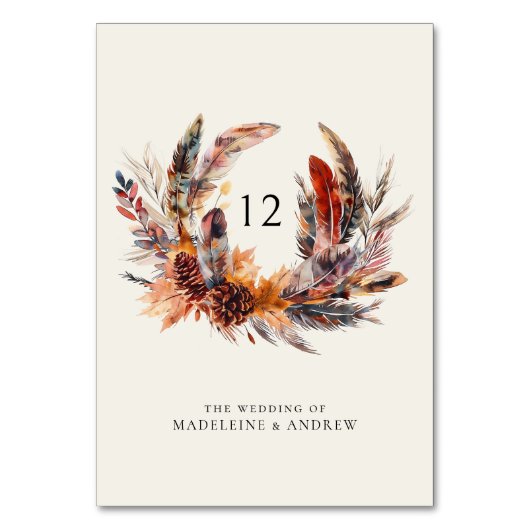 Numéro De Table Boho Feathers Floral Wreath Mariage de automne (Par défaut)