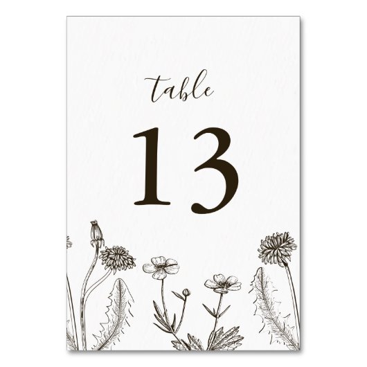 Numéro De Table Boho Fleur sauvage Line Art White Texture Mariage (Par défaut)