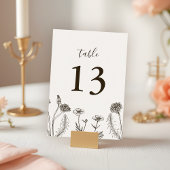 Numéro De Table Boho Fleur sauvage Line Art White Texture Mariage