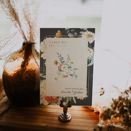 Numéro De Table Boho Fleurs Sombres Botaniques | Mariage