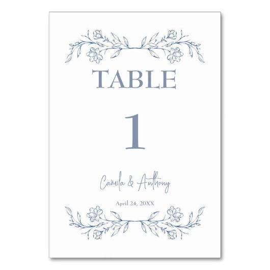 Numéro De Table Boho floral bleu Haut Mariage frontalier (Par défaut)