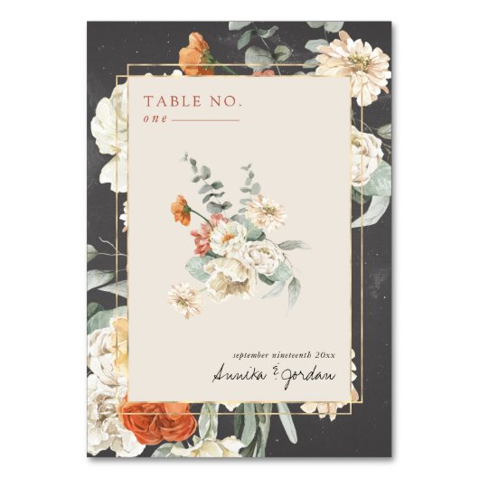 Numéro De Table Boho Flore foncé verdure Botanique | MARIAGE (Dos)