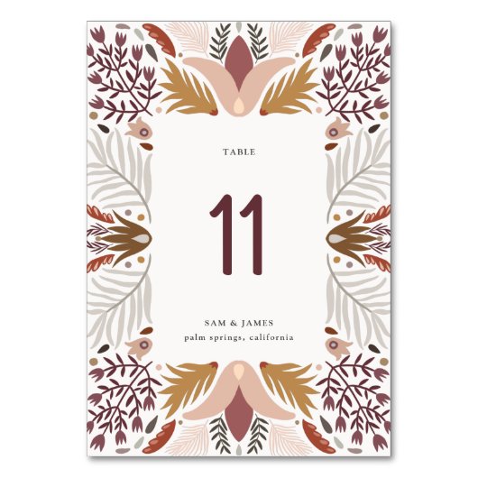 Numéro De Table Boho Folk Botanical Frame Mariage (Dos)