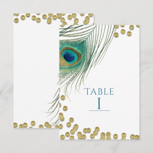 Numéro de table Boho Glam plumes de paon et or (Devant / Derrière)