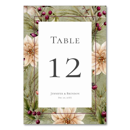 Numéro De Table Boho Hiver Végétation Boughs Vert Sage (Dos)