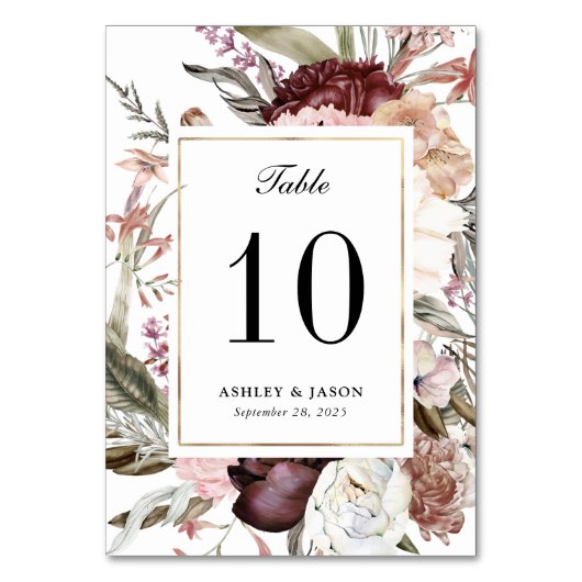 Numéro De Table Boho Imaginaire aquarelle Mariage floral (Par défaut)