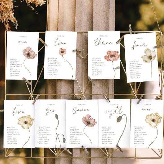 Numéro De Table Boho Islandais Aquarelle Islande Fleur de pavot d'