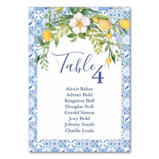 Numéro De Table Boho Lemon Bleu Carrelage méditerranéen Mariage it (Par défaut)