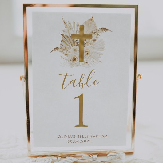 Numéro De Table Boho Neutre Floral Baptême Numéros de tableau