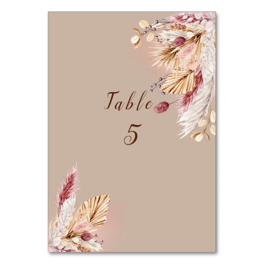 Numéro De Table Boho Pampas Grass Feuilles Palm Frond (Dos)