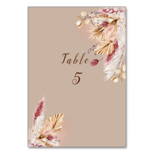Numéro De Table Boho Pampas Grass Feuilles Palm Frond