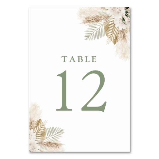 Numéro De Table boho pampas herbe et sauge vert (Dos)