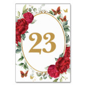 Numéro De Table Boho Red Peonies Floral Gold Butterflies Anniversa (Dos)
