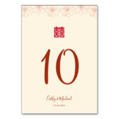 Numéro De Table Boho rouge beige floral mariage chinois double xi (Dos)