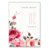 Numéro De Table Boho Rouge Rose Fleurs Mariage d'aquarelle (Par défaut)