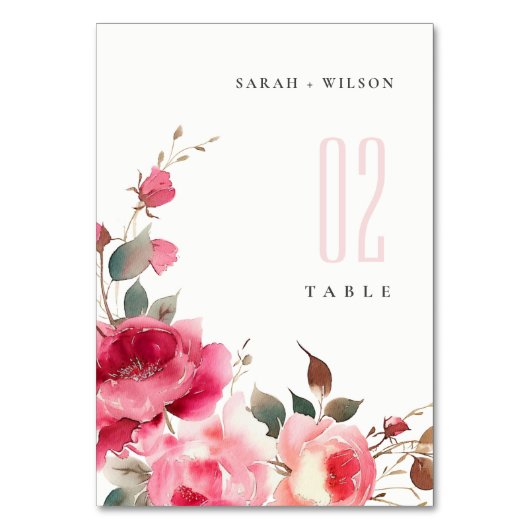 Numéro De Table Boho Rouge Rose Fleurs Mariage d'aquarelle (Par défaut)