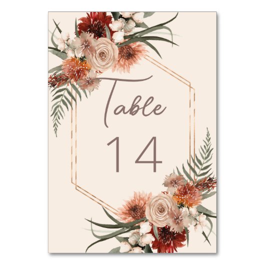 Numéro De Table Boho Rust & Crème Neutre Automne Mariage floral (Par défaut)
