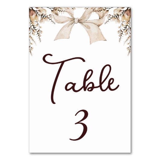Numéro De Table Boho Rustique Romantique Elégante Bow Table Card (Dos)