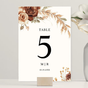 Numéro De Table Boho Rusty Terracotta Mariage Floral