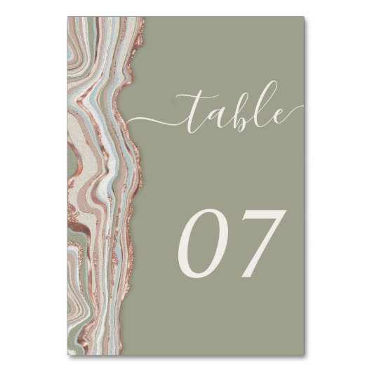 Numéro De Table Boho Sage Green Marble Stone Agate Enregistrer la (Par défaut)