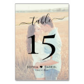 Numéro De Table Boho Script Heart Photo Mariage double face (Dos)