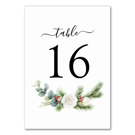 Numéro De Table Boho Script hiver verdure Mariage À feuillage pers (Dos)