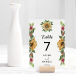 Numéro De Table Boho Sunflower Rustique Mariage Fleur sauvage<br><div class="desc">Ce mariage boho tournesol rustique numéro de table fleur sauvage est parfait pour votre mariage bohème moderne. Ce design comprend une calligraphie simple noire avec des tournesols rustiques, de la verdure et des fleurs sauvages sur un arrière - plan blanc clair neutre pour égaler votre mariage classique ou un élégant...</div>