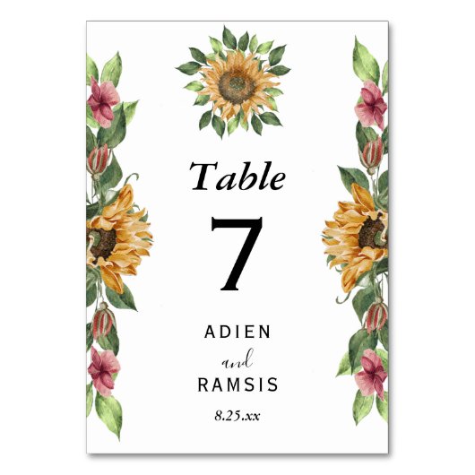 Numéro De Table Boho Sunflower Rustique Mariage Fleur sauvage (Dos)