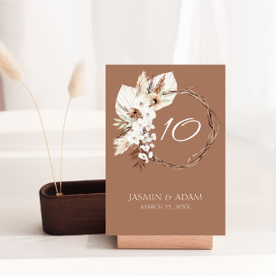 Numéro De Table Boho Terracotta Brown séché fleuri Mariage