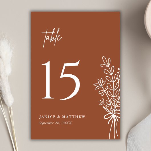 Numéro De Table Boho Terracotta Orange Brûlé Mariage Rustique