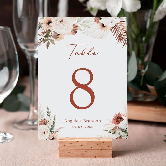 Numéro De Table Boho Terracotta Pampas Grass Mariage Numéro de tab
