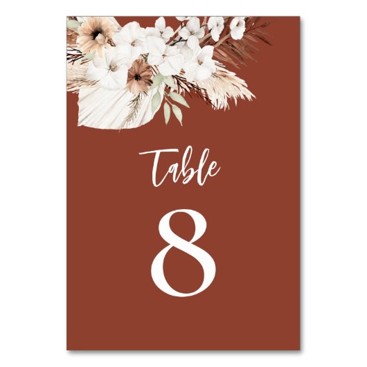 Numéro De Table boho terre cuite fleurs blanches (Dos)