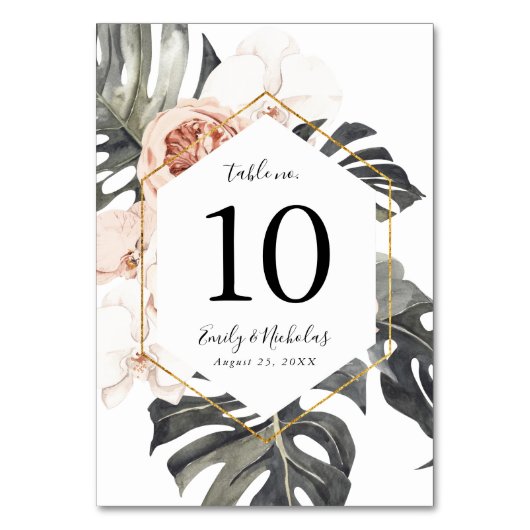 Numéro De Table Boho Tropical Floral | Personnalisé (Par défaut)