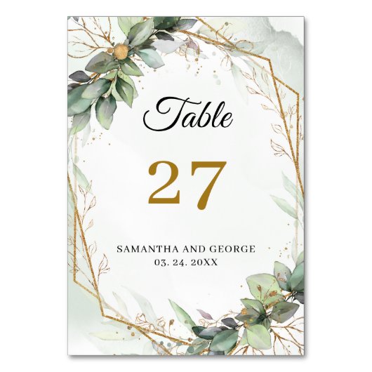 Numéro De Table Boho verdure eucalyptus cadre doré (Dos)