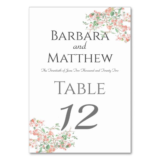 Numéro De Table Boho vert et rose botanique (Par défaut)