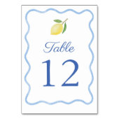Numéro De Table Boho Wavy Blue Border Citrus Lemon Mariage (Dos)
