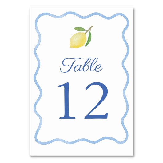 Numéro De Table Boho Wavy Blue Border Citrus Lemon Mariage (Par défaut)